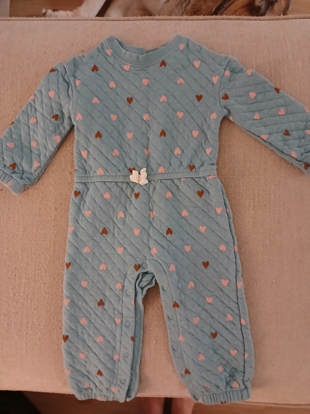 Carter's Quilted Light Blue One-Piece Bodysuit with Pink & Brown Hearts